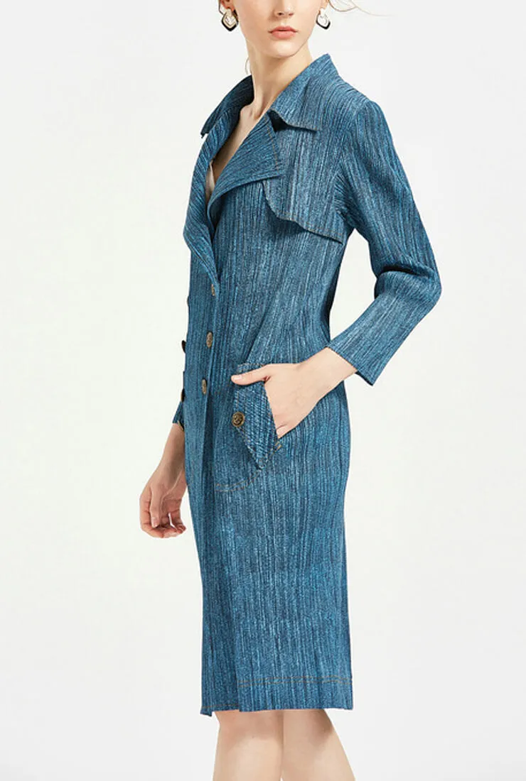 Blue Denim Printed Long Coat