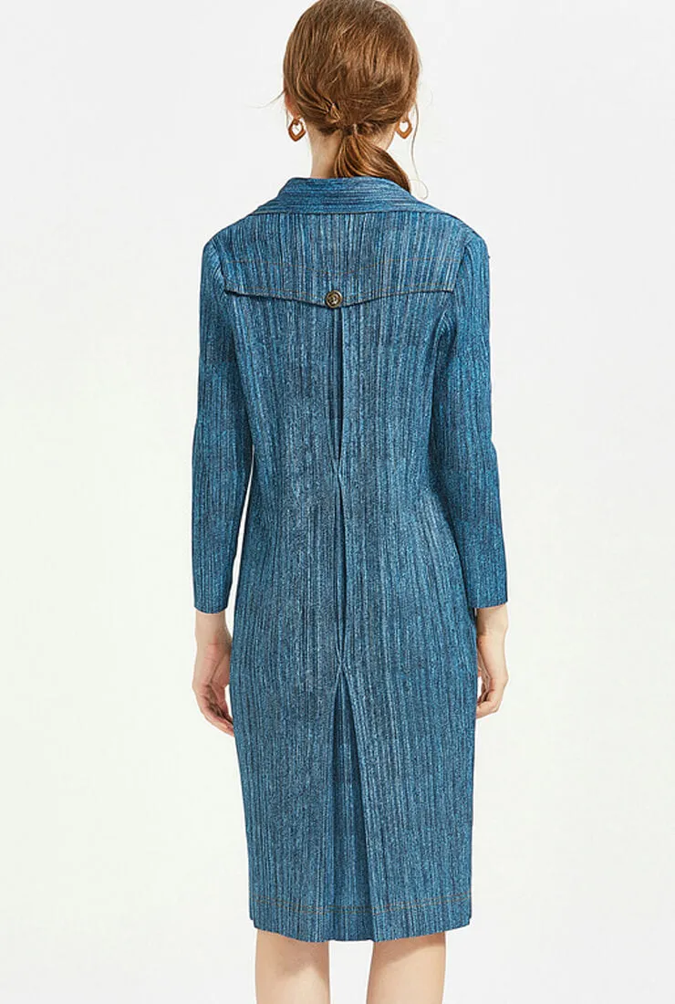 Blue Denim Printed Long Coat