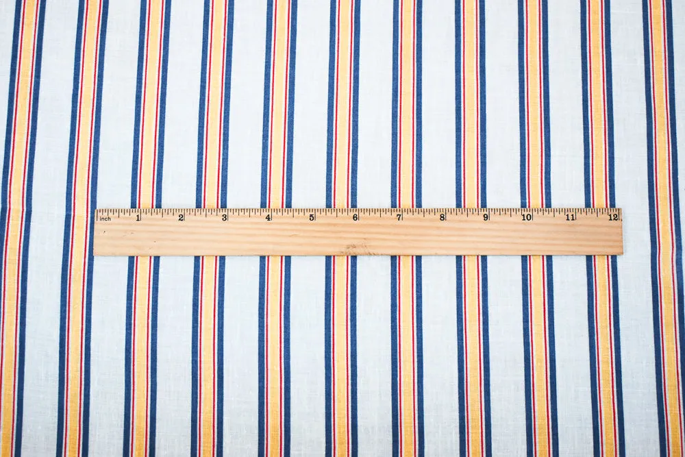 Blue-Red-Yellow Stripe Printed Linen Woven Fabric