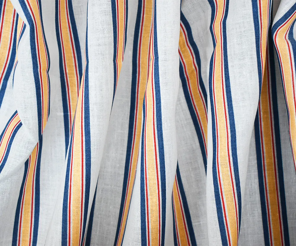 Blue-Red-Yellow Stripe Printed Linen Woven Fabric