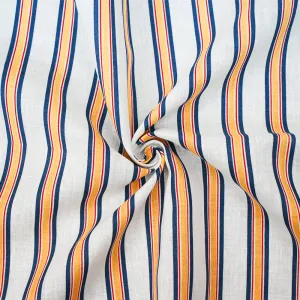 Blue-Red-Yellow Stripe Printed Linen Woven Fabric