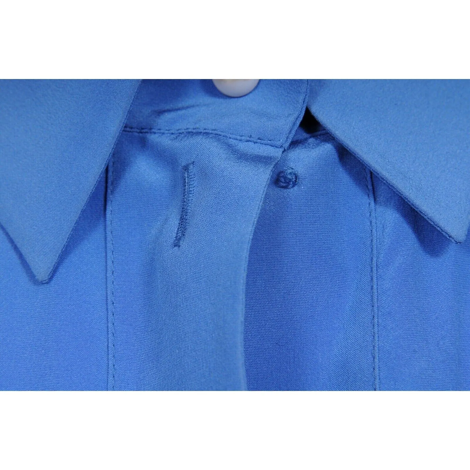 Blue Silk Pleated Blouse Shirt Dress