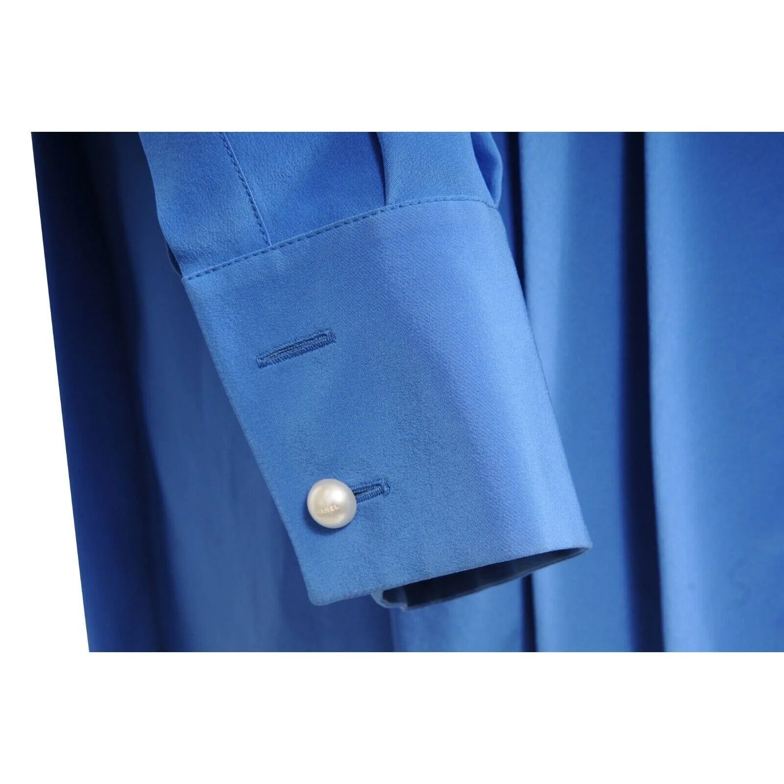 Blue Silk Pleated Blouse Shirt Dress