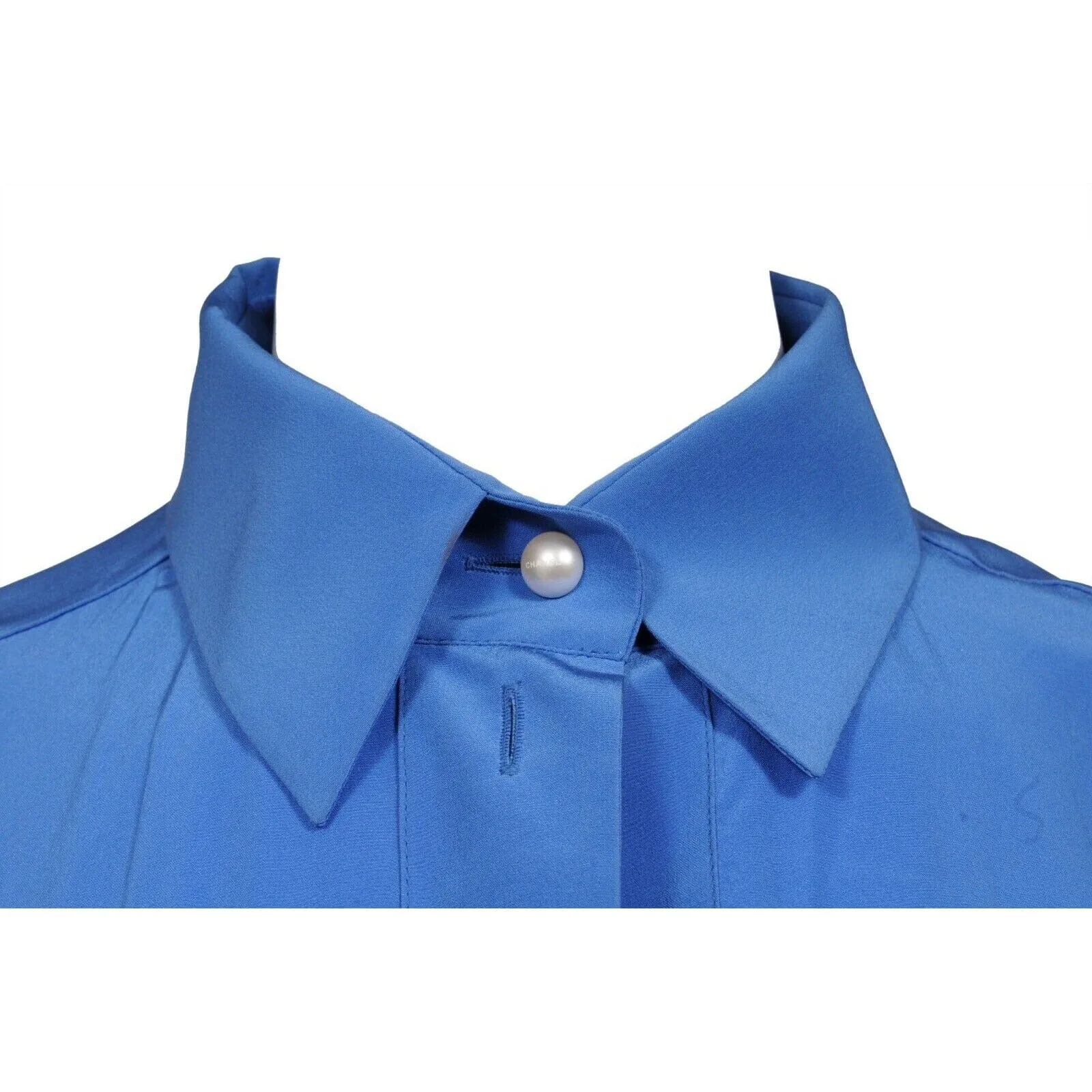Blue Silk Pleated Blouse Shirt Dress
