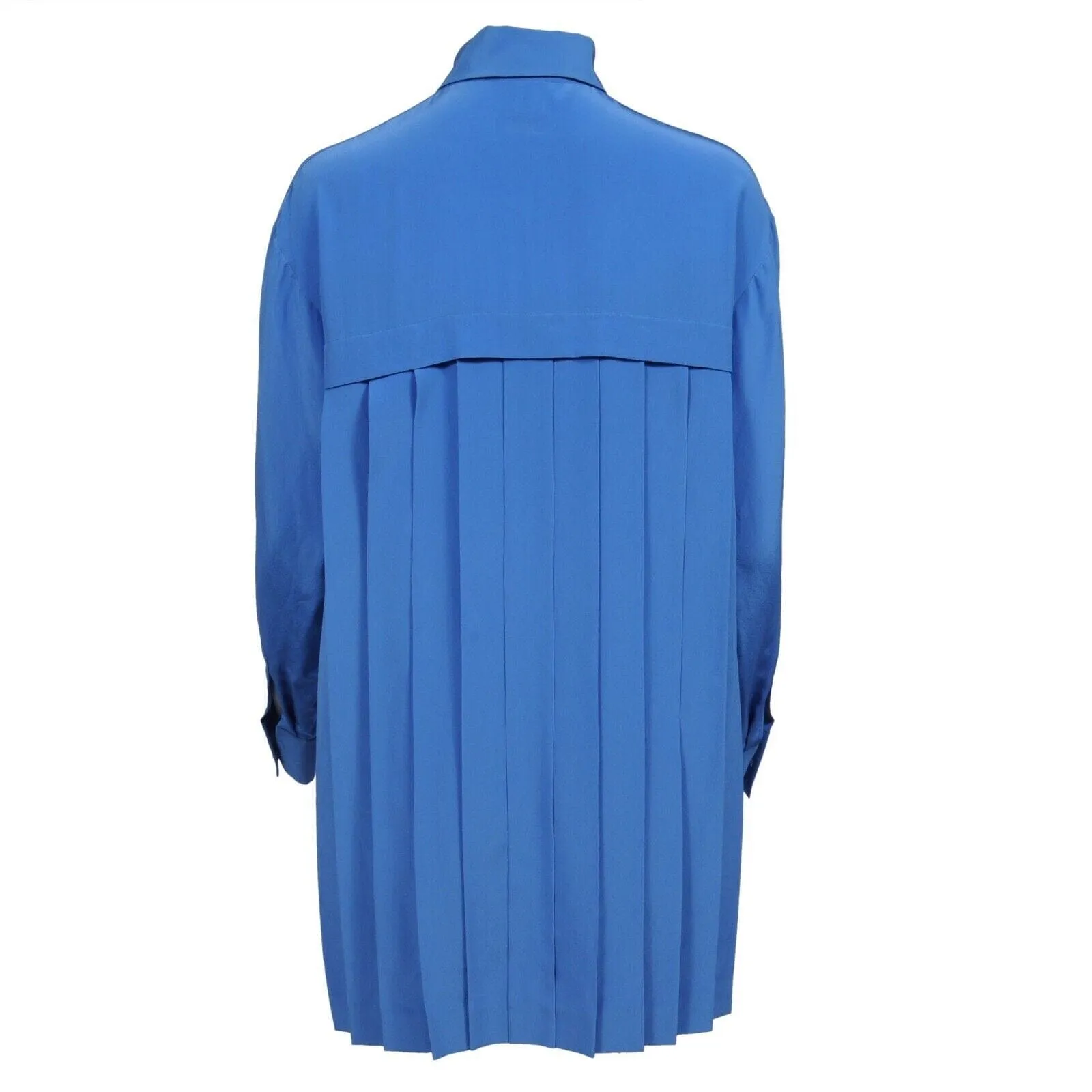 Blue Silk Pleated Blouse Shirt Dress