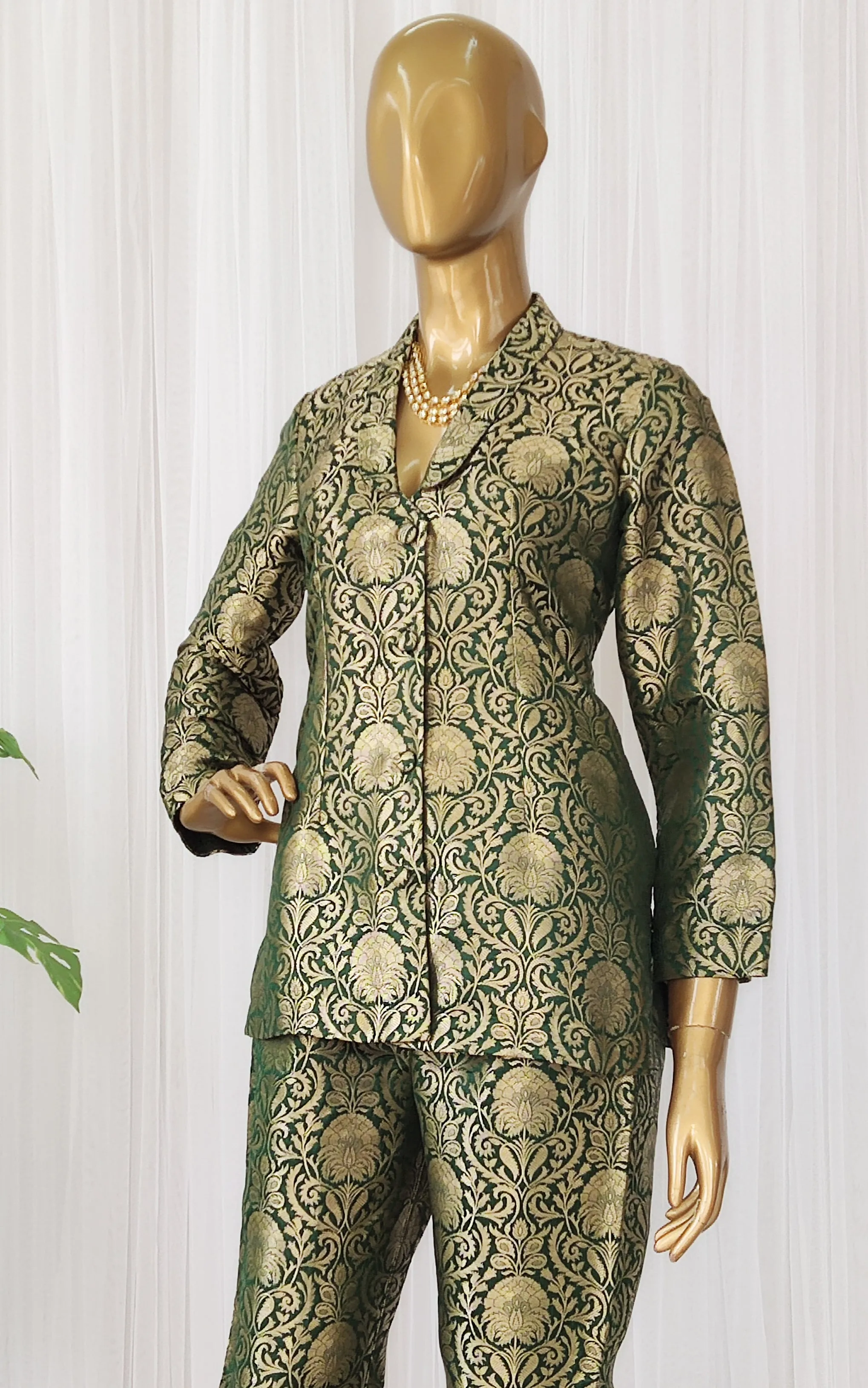 Bottle Green Brocade Pant-Suit Co-ord Set