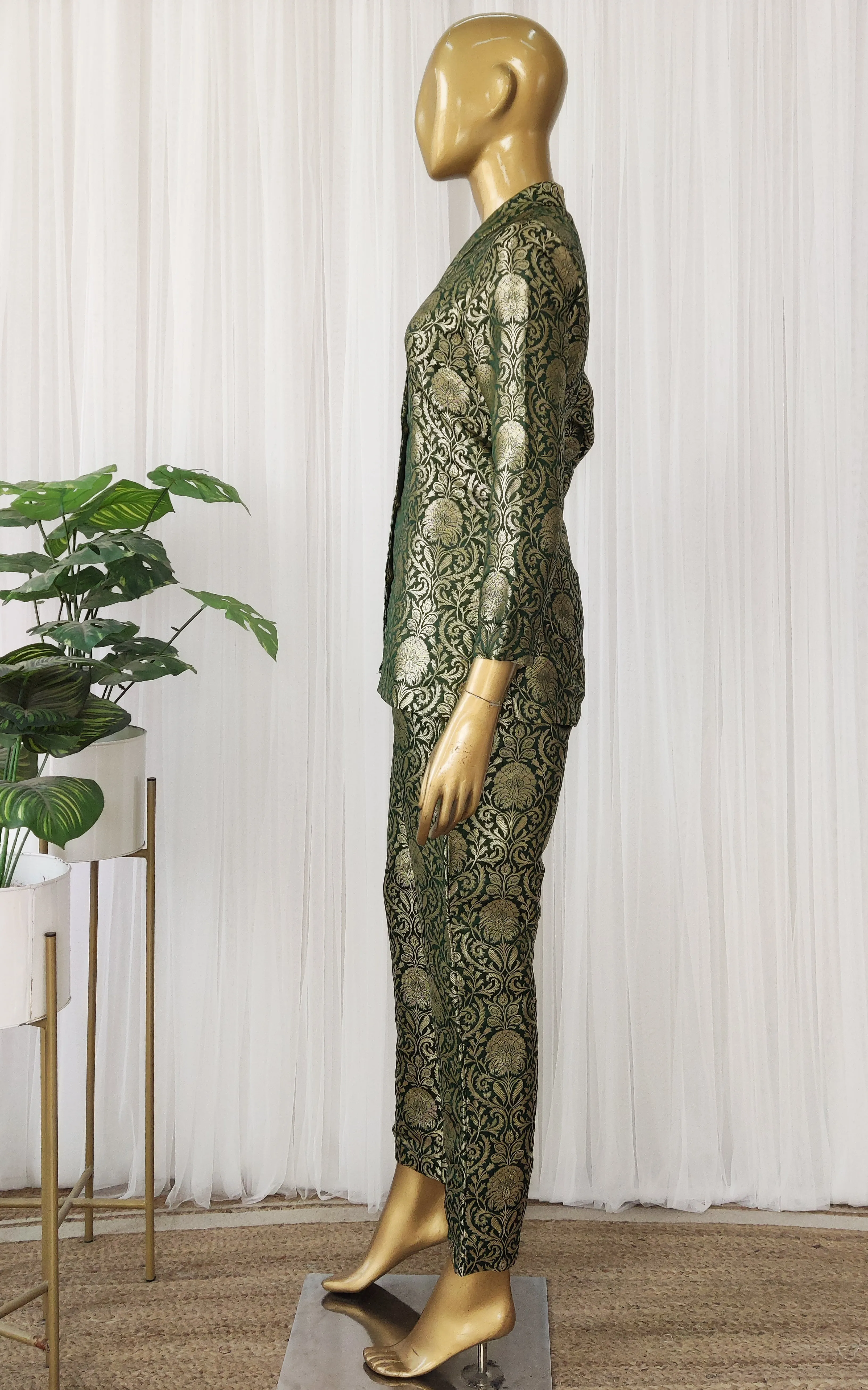 Bottle Green Brocade Pant-Suit Co-ord Set
