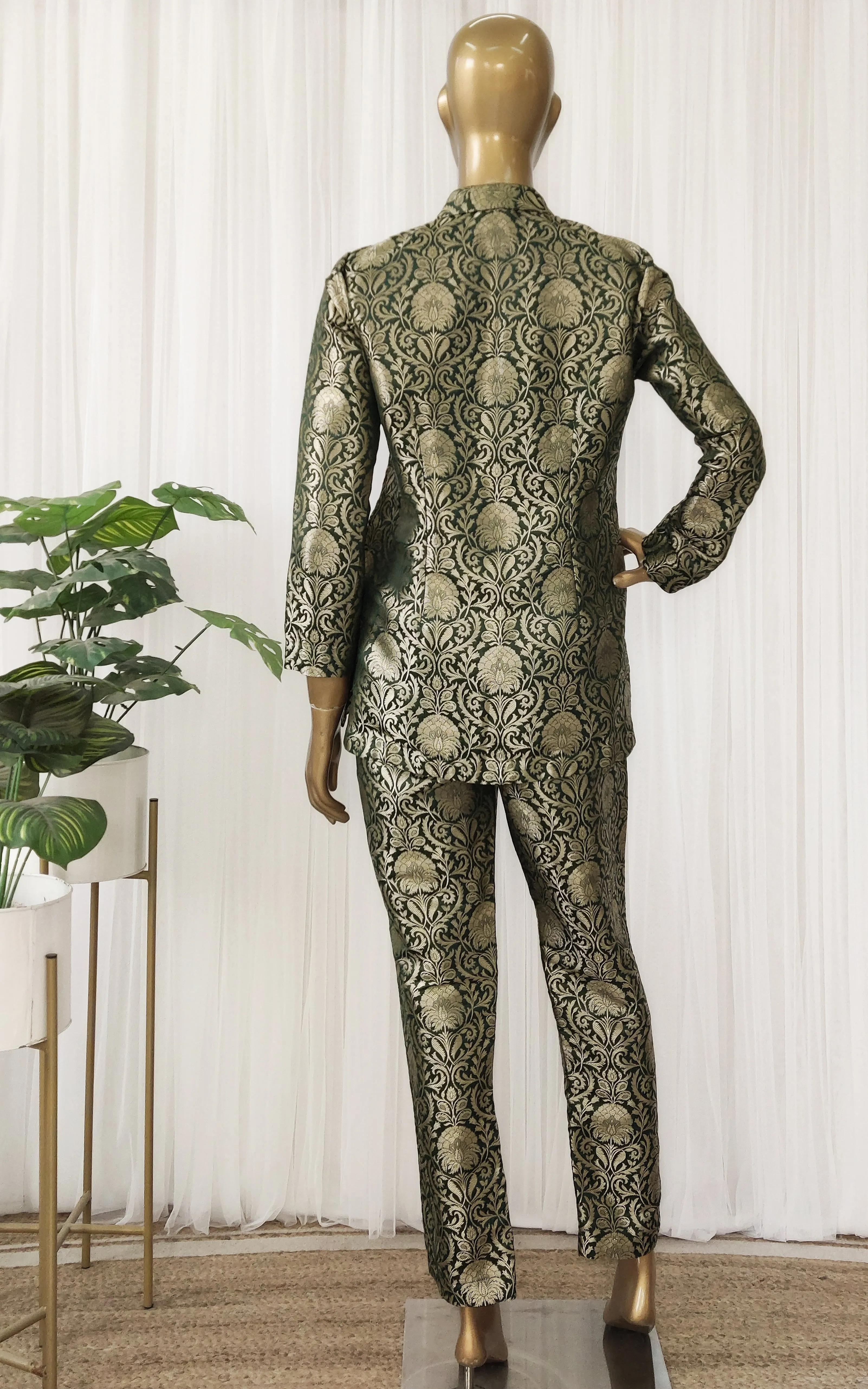 Bottle Green Brocade Pant-Suit Co-ord Set