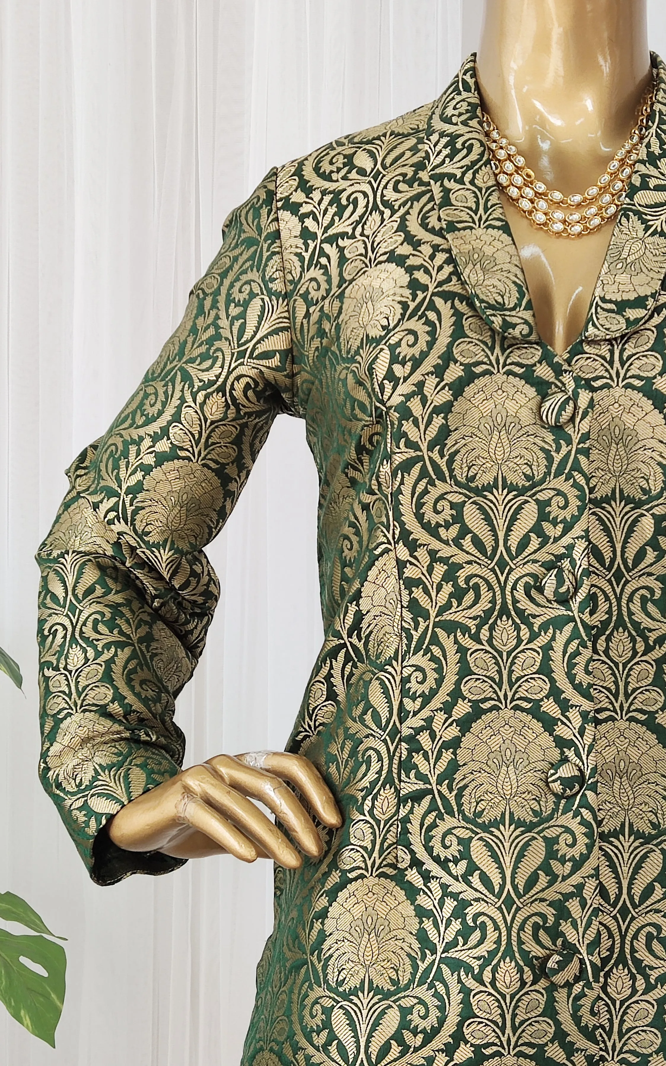 Bottle Green Brocade Pant-Suit Co-ord Set