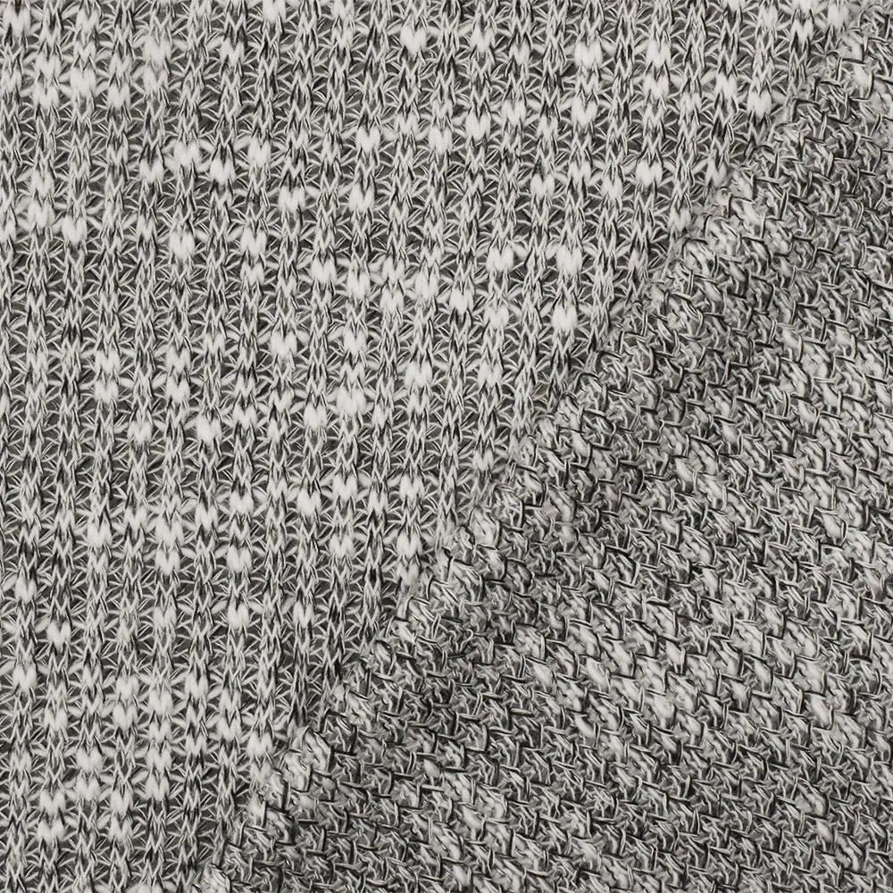 Bright White-Black Texture Slub Stretch Sweater Knit Fabric