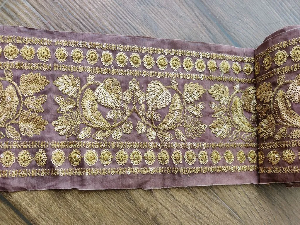 Brown Sequins and Zari Work Embroidered Border