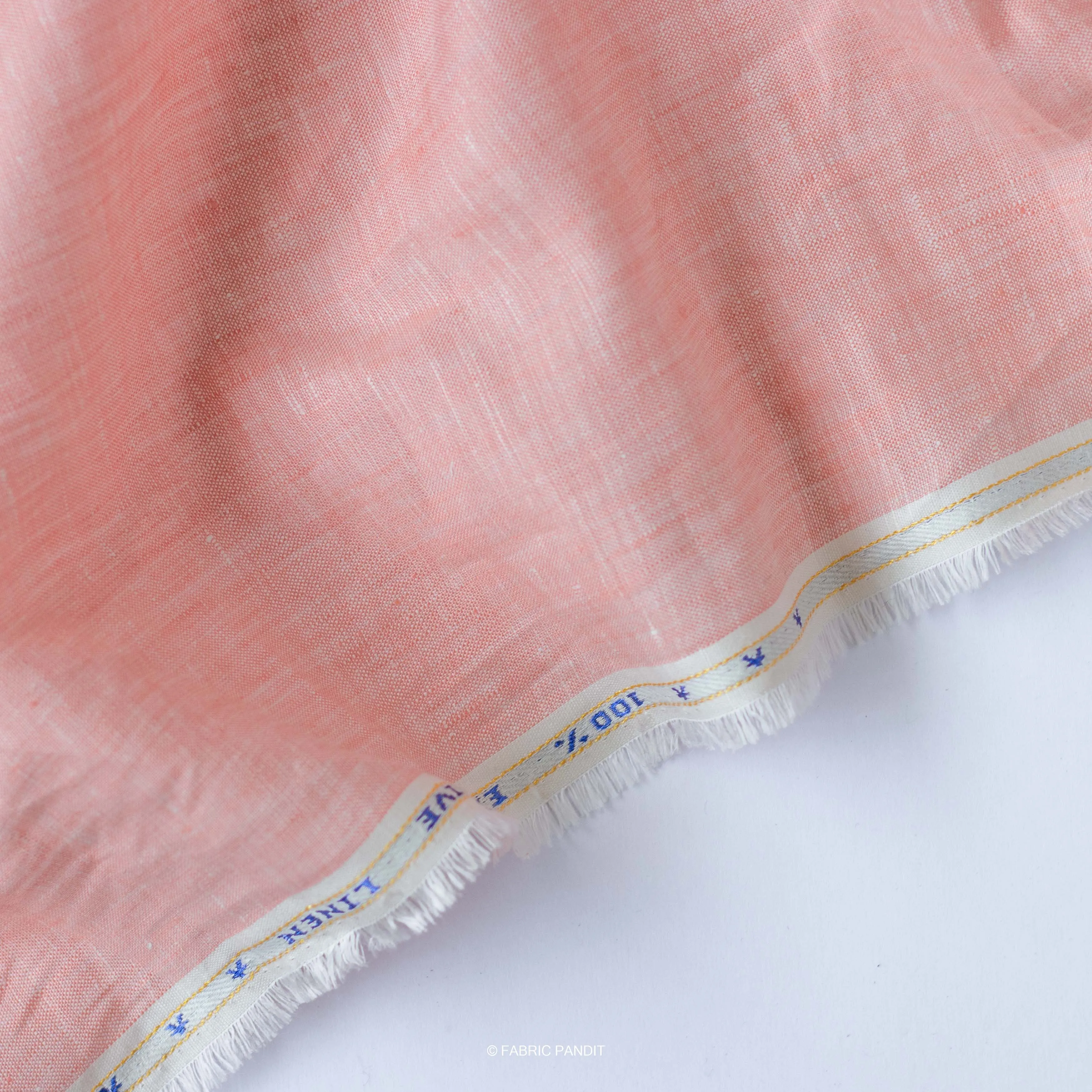 Candlelight Peach Color Plain Yarn Dyed 60 Lea Pure Linen Fabric (58 Inches)