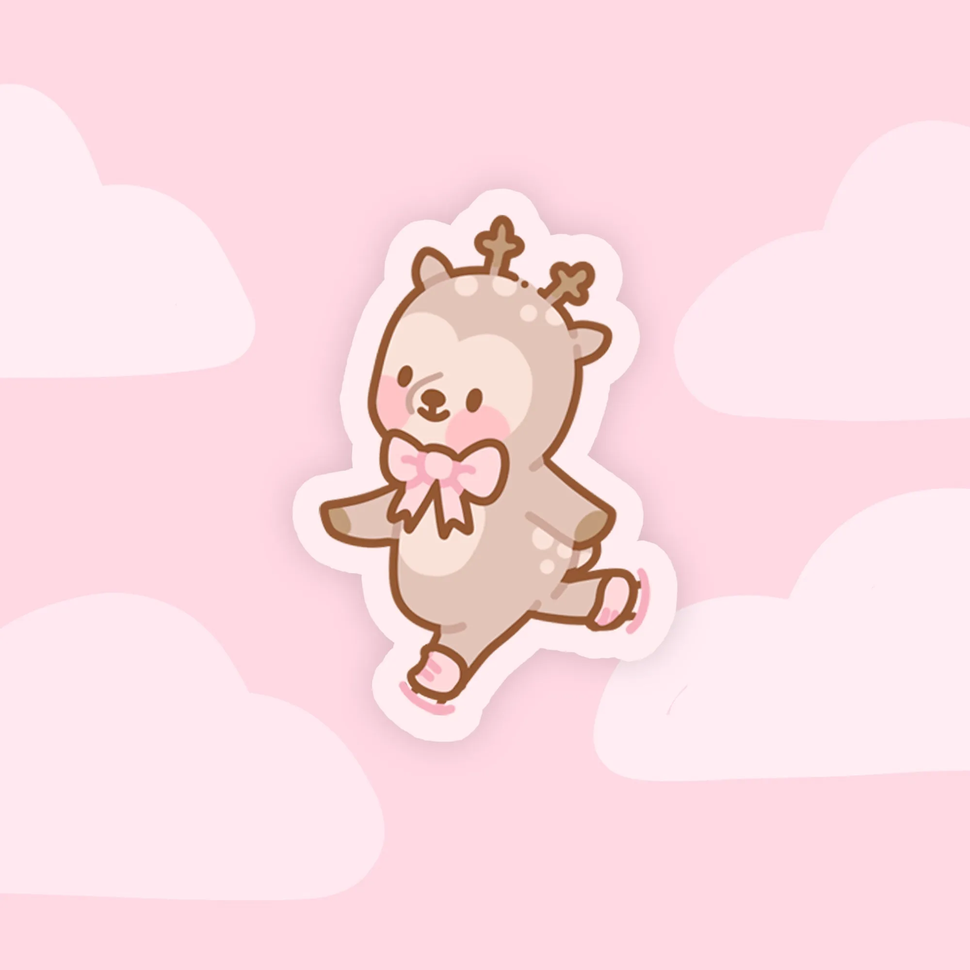 Cinnamon the Chubby Reindeer Ice Skating Die-Cut Sticker | Kawaii Christmas Stationery | Festive Winter Vinyl Decor