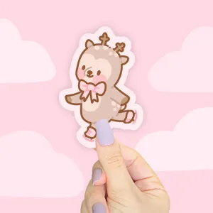 Cinnamon the Chubby Reindeer Ice Skating Die-Cut Sticker | Kawaii Christmas Stationery | Festive Winter Vinyl Decor