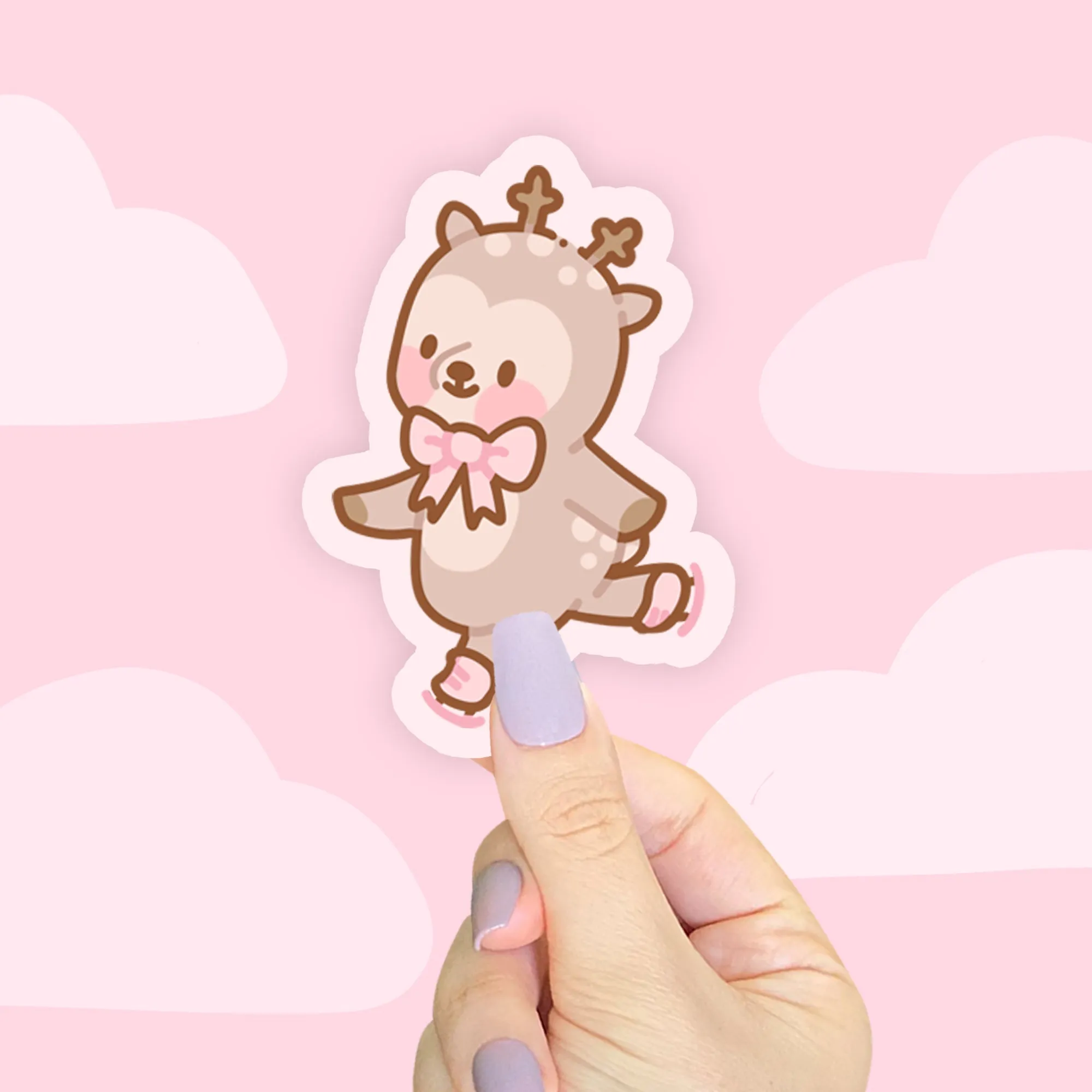 Cinnamon the Chubby Reindeer Ice Skating Die-Cut Sticker | Kawaii Christmas Stationery | Festive Winter Vinyl Decor