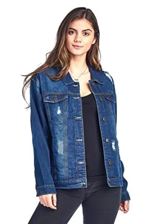 Classic Long Over Sized Denim Distress Buttoned Front Long Sleeve Basic Collar Jacket