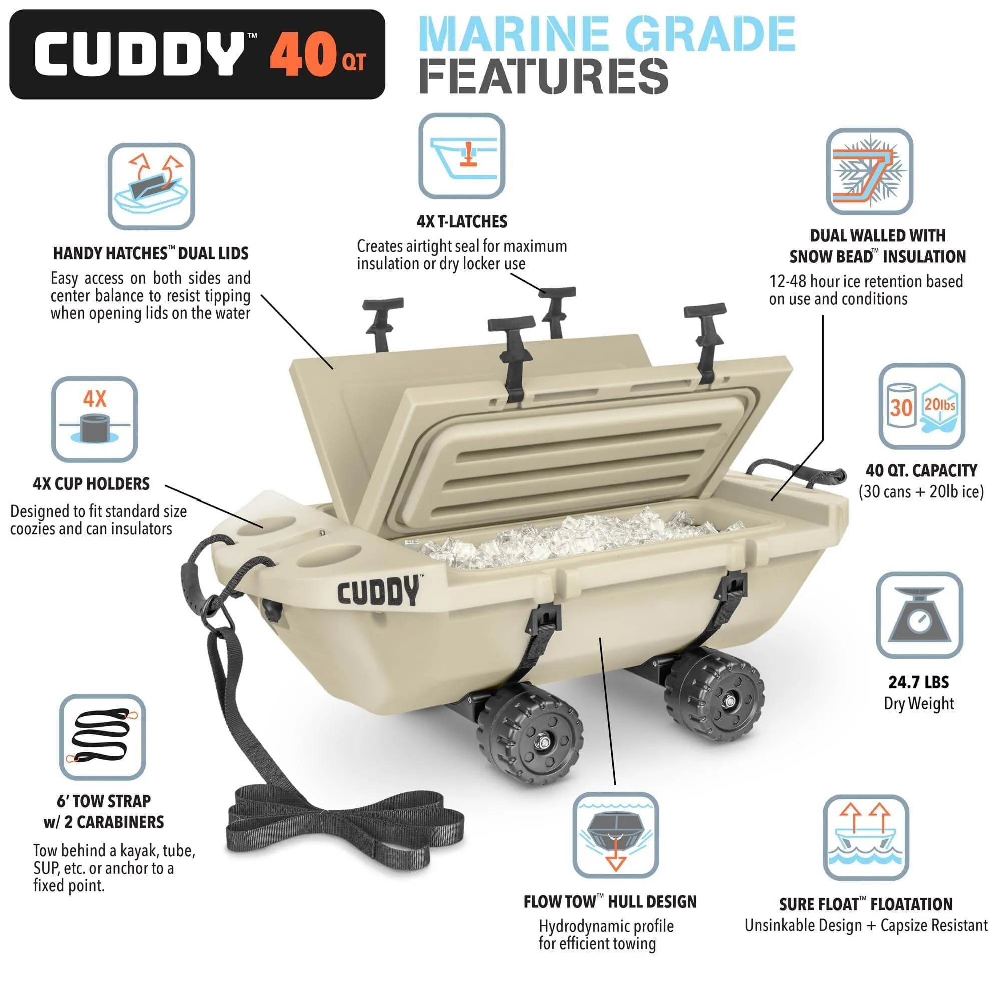 Copy Cuddy Floating Cooler and Dry Storage Vessel - 40QT - Amphibious Hard Shell Design (Copy)