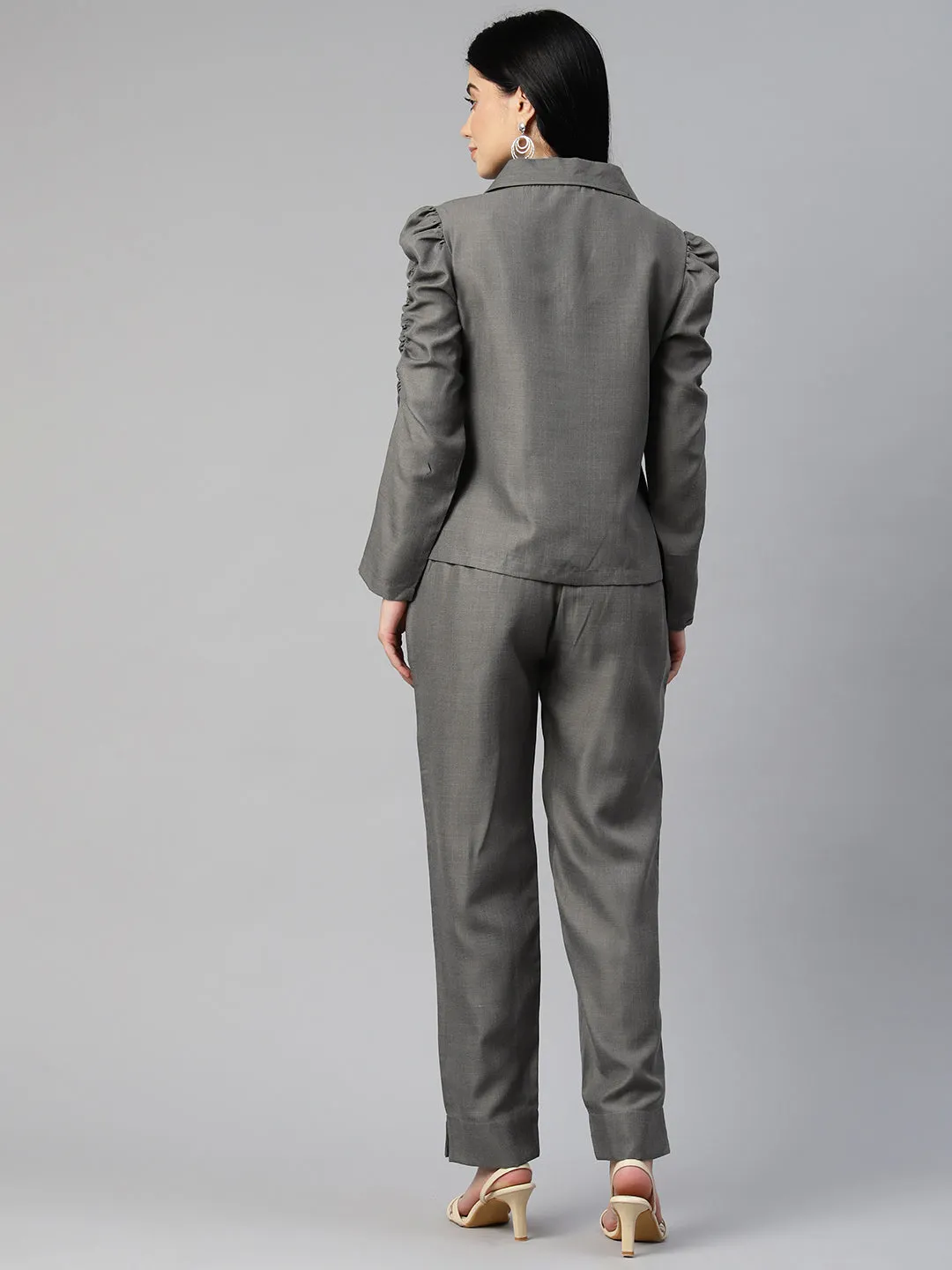 Cottinfab Women Solid Blazers and Trousers Co-ord Set