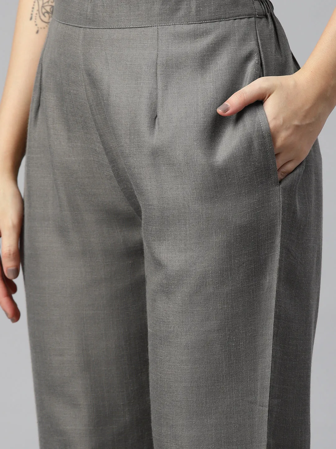 Cottinfab Women Solid Blazers and Trousers Co-ord Set