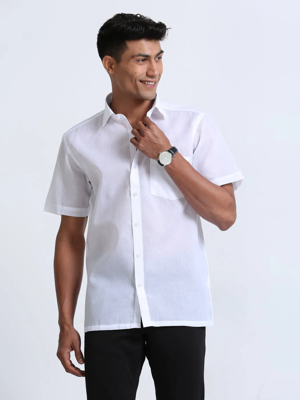 Cotton Linen White Shirt Half Sleeve