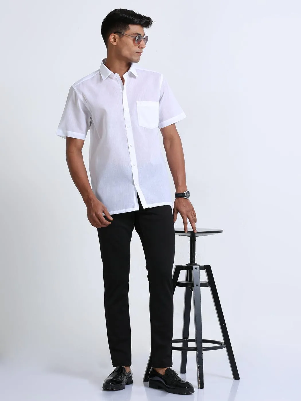 Cotton Linen White Shirt Half Sleeve