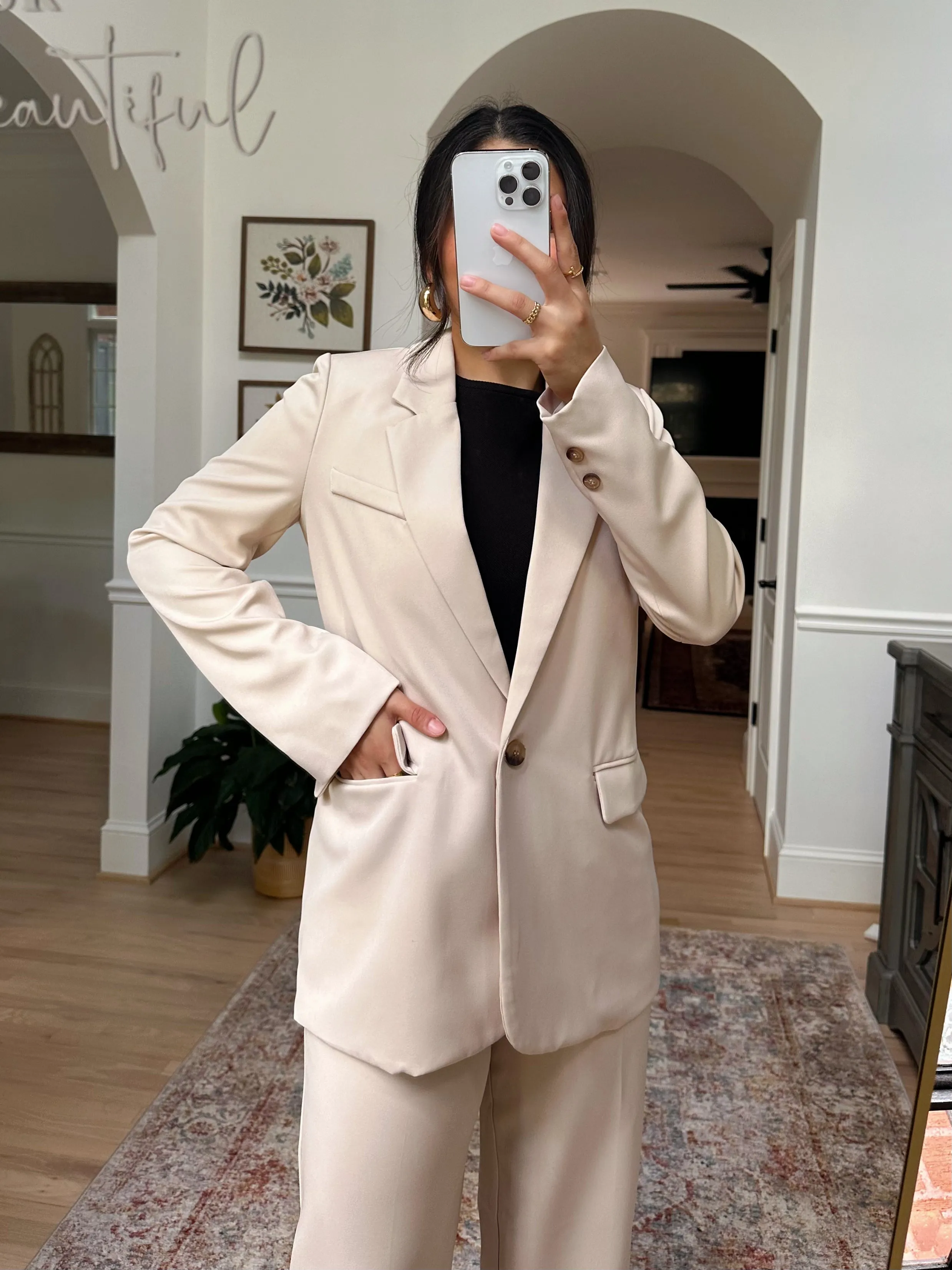 Cream Blazer & Trousers Set