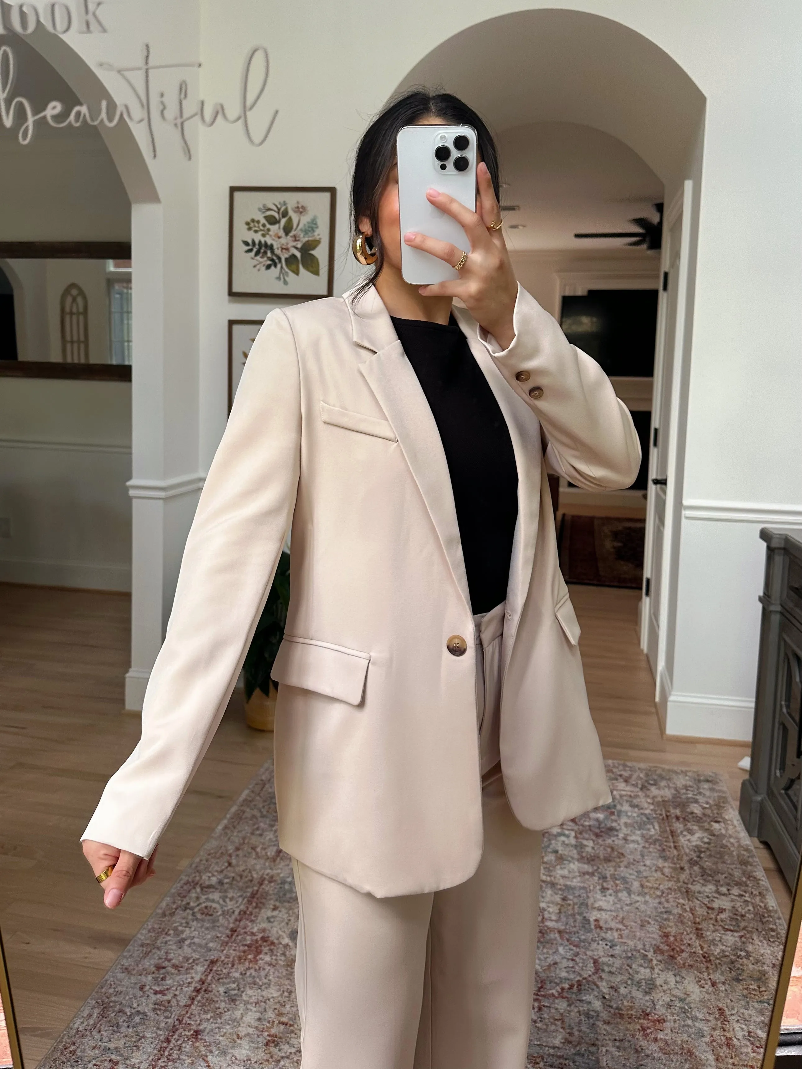 Cream Blazer & Trousers Set
