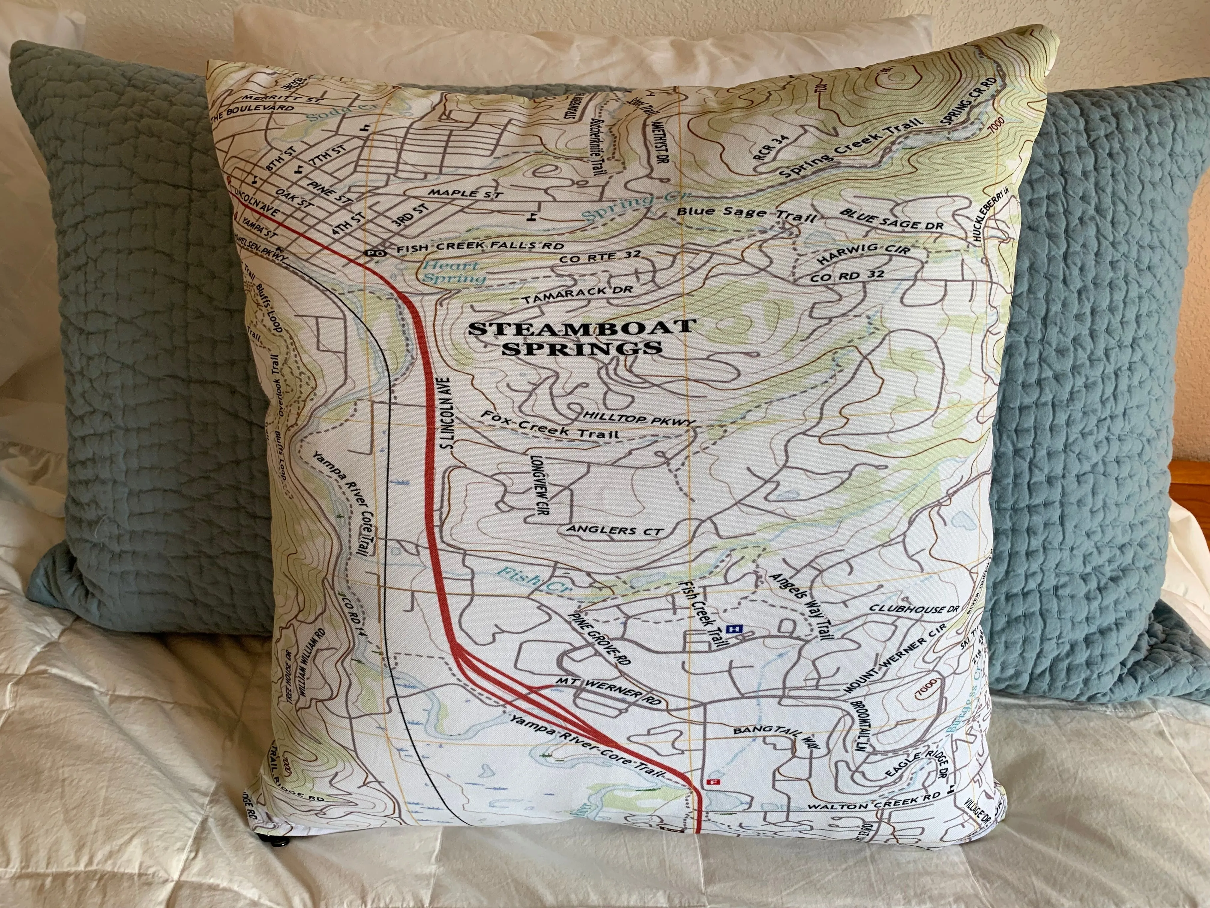 Custom Hiking Map Topo Chart Throw Pillow Recycled Polyester