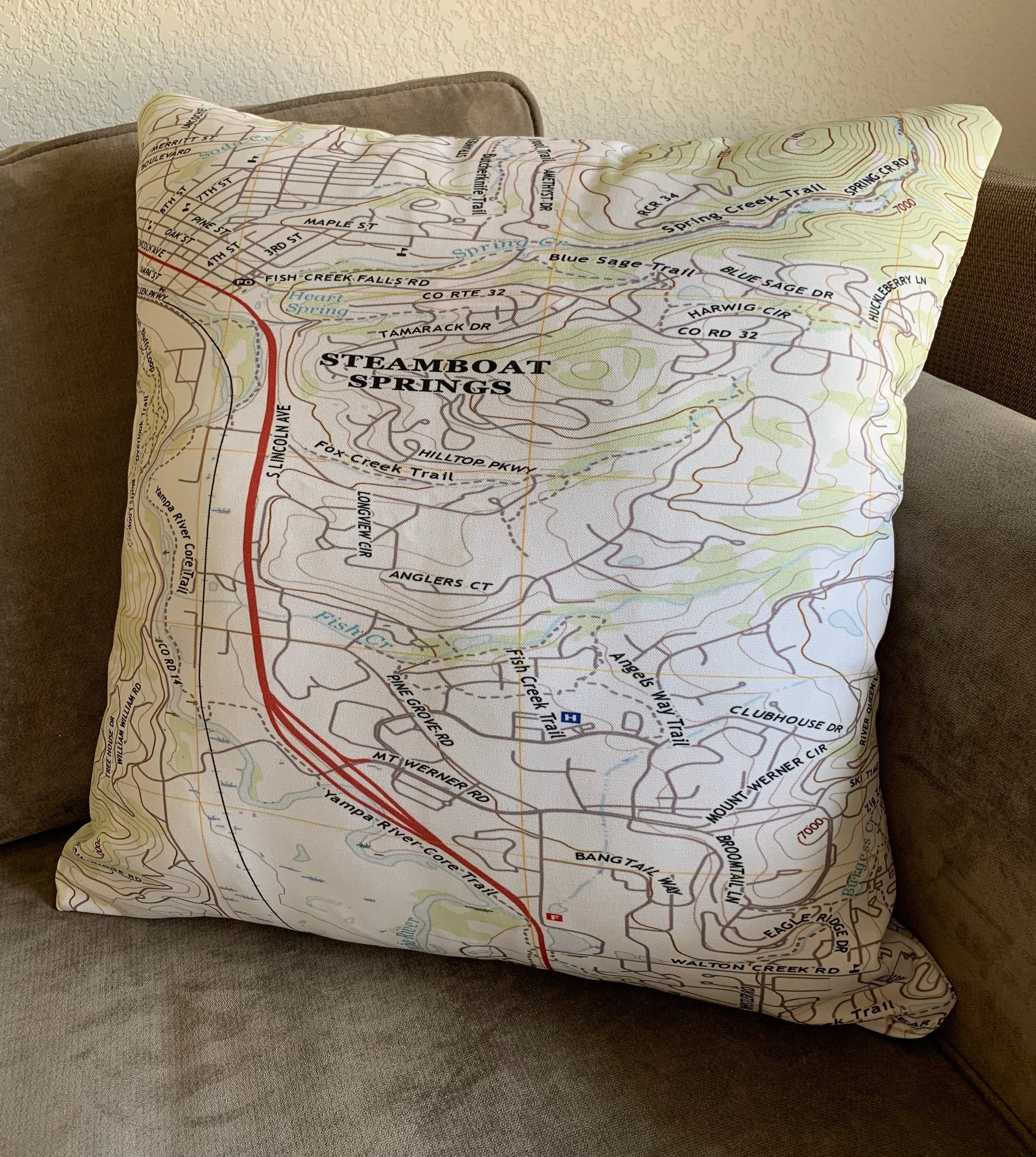 Custom Hiking Map Topo Chart Throw Pillow Recycled Polyester