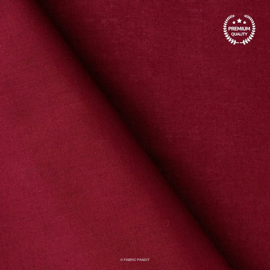 (CUT PIECE) Merlot Red Color Pure Cotton Linen Fabric (Width 42 Inches)