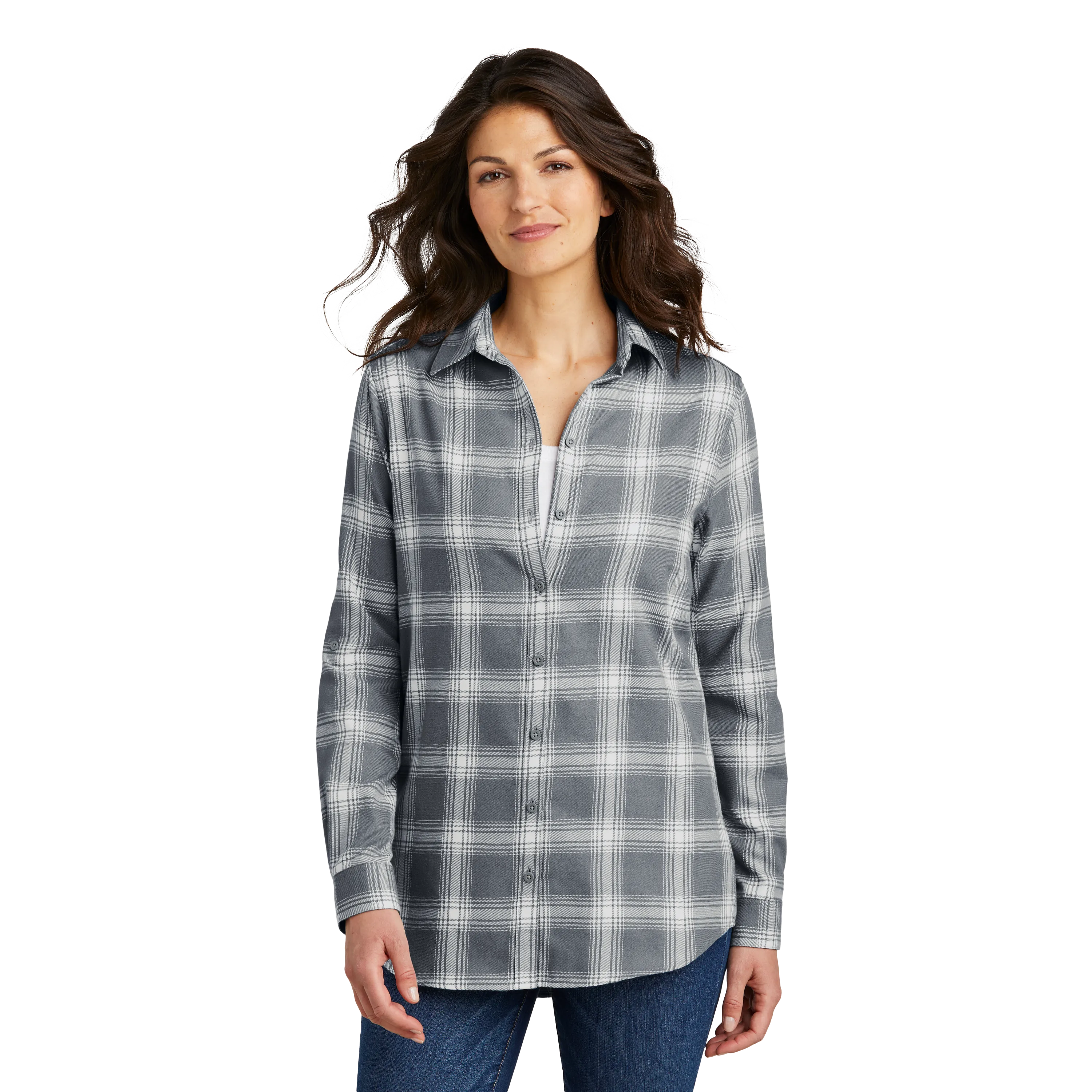 D1820W Ladies Plaid Flannel Tunic