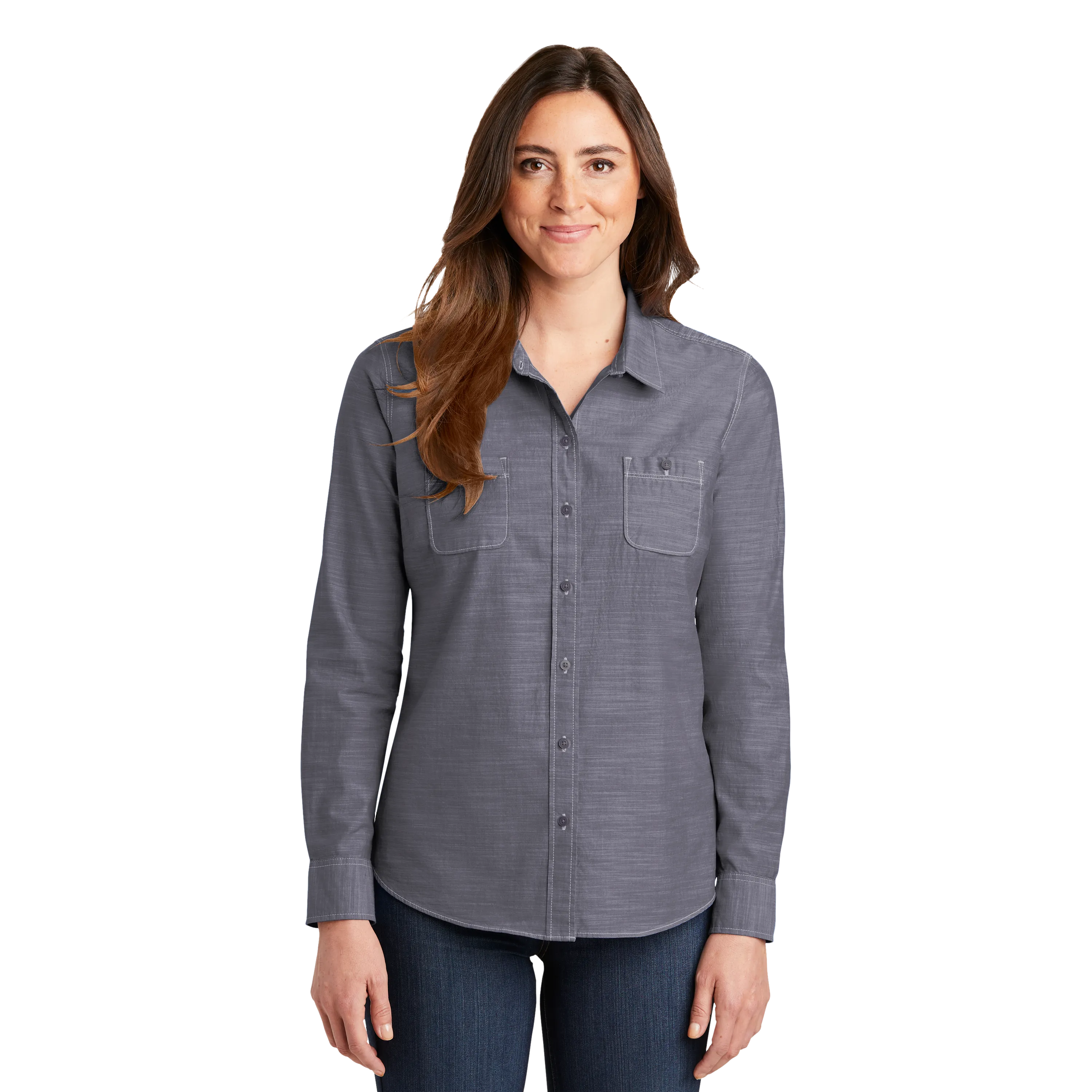 D1930W Ladies Slub Chambray Shirt