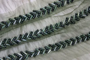 Dark Green Embellished Hand Beads Work Embroidered Lace