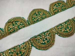 Dark Green Fancy Sequins and Zari Work Embroidered Border