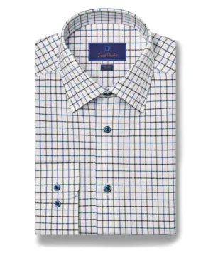David Donahue White & Green Windowpane Dress Shirt