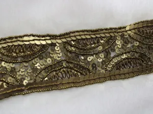 Deep Golden Fancy Sequins Work Embroidered Border