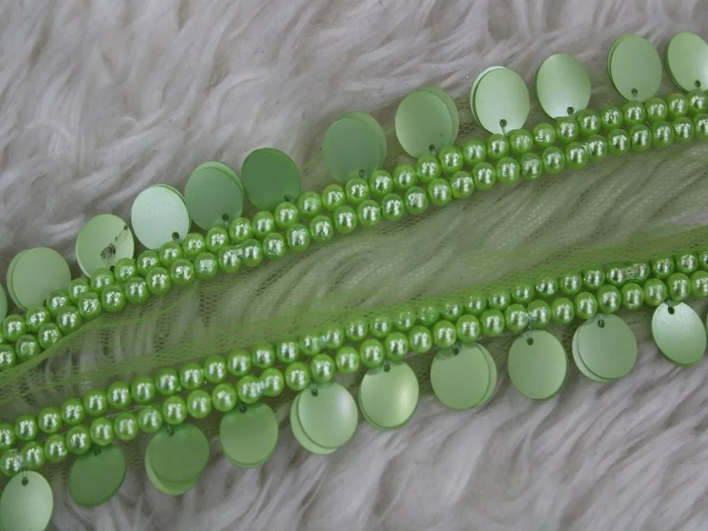 Deep Green Sequins and Pearl Work Embroidered Border