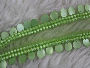 Deep Green Sequins and Pearl Work Embroidered Border