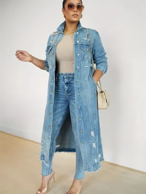 DENIM DISTRESSED LONG JACKET