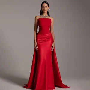 Elegant Red Strapless Evening Dresses with Overskirt SF255