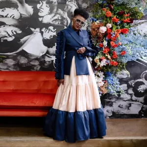 EM Mix Color A-line Long Satin Skirt