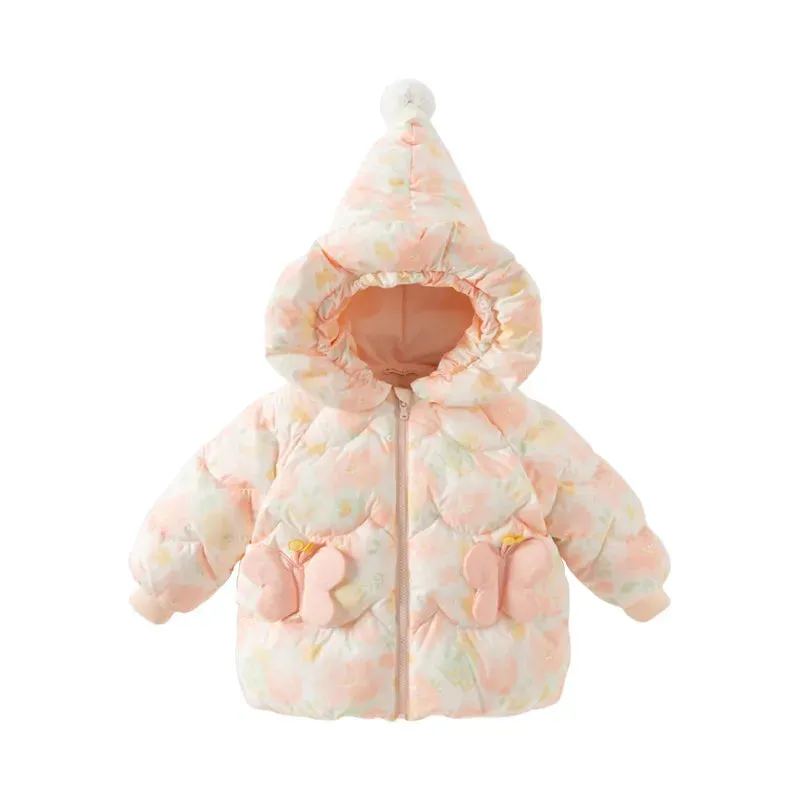 Girls Overcoat Fluffy Hooded Zipper Warm Jacket
