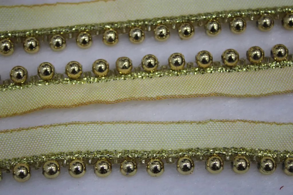 Golden Designer Pearl Work Embroidered Border