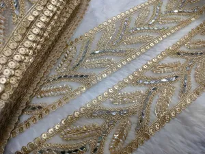 Golden Embellished Stone and Pearl Trim