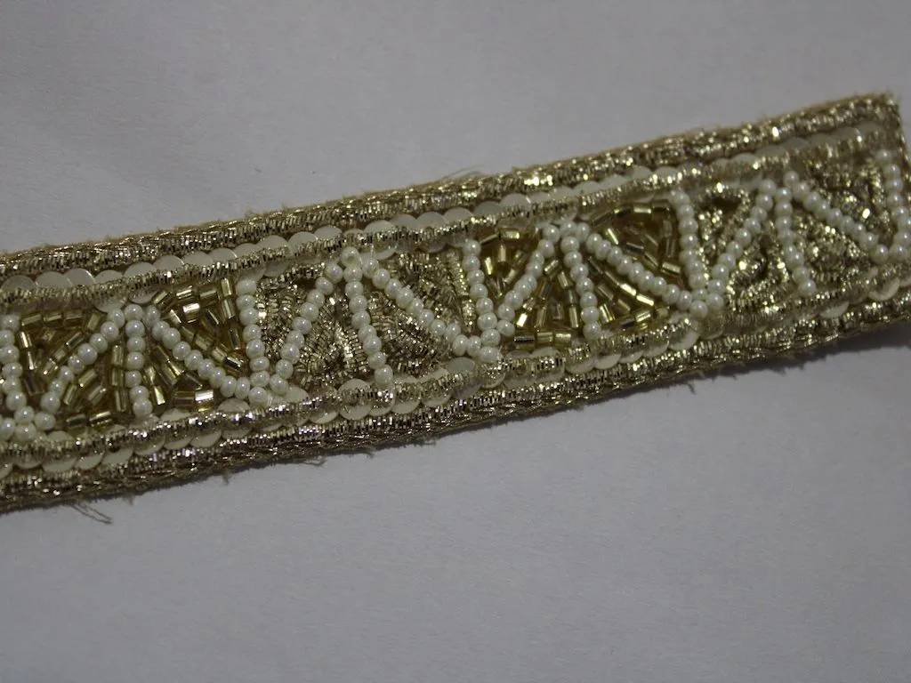Golden Fancy Beads and Gota Work Embellished Embroidered Border