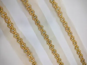 Golden Floral Shaped Embellished Handwork Trim