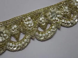 Golden White Beads and Sequins Handwork Embellished Embroidered Border