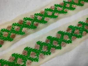 Green & Golden Thread Embroidered Border