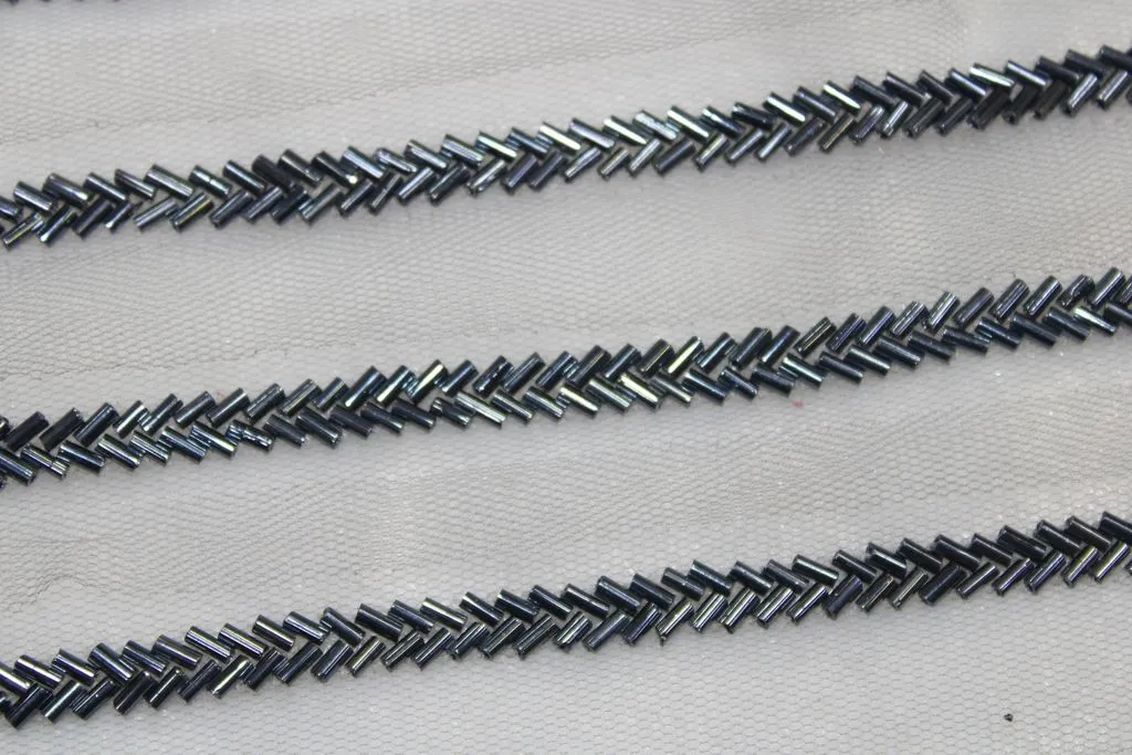 Gunmetal Gray Cutdana Beads Work Embroidered Border