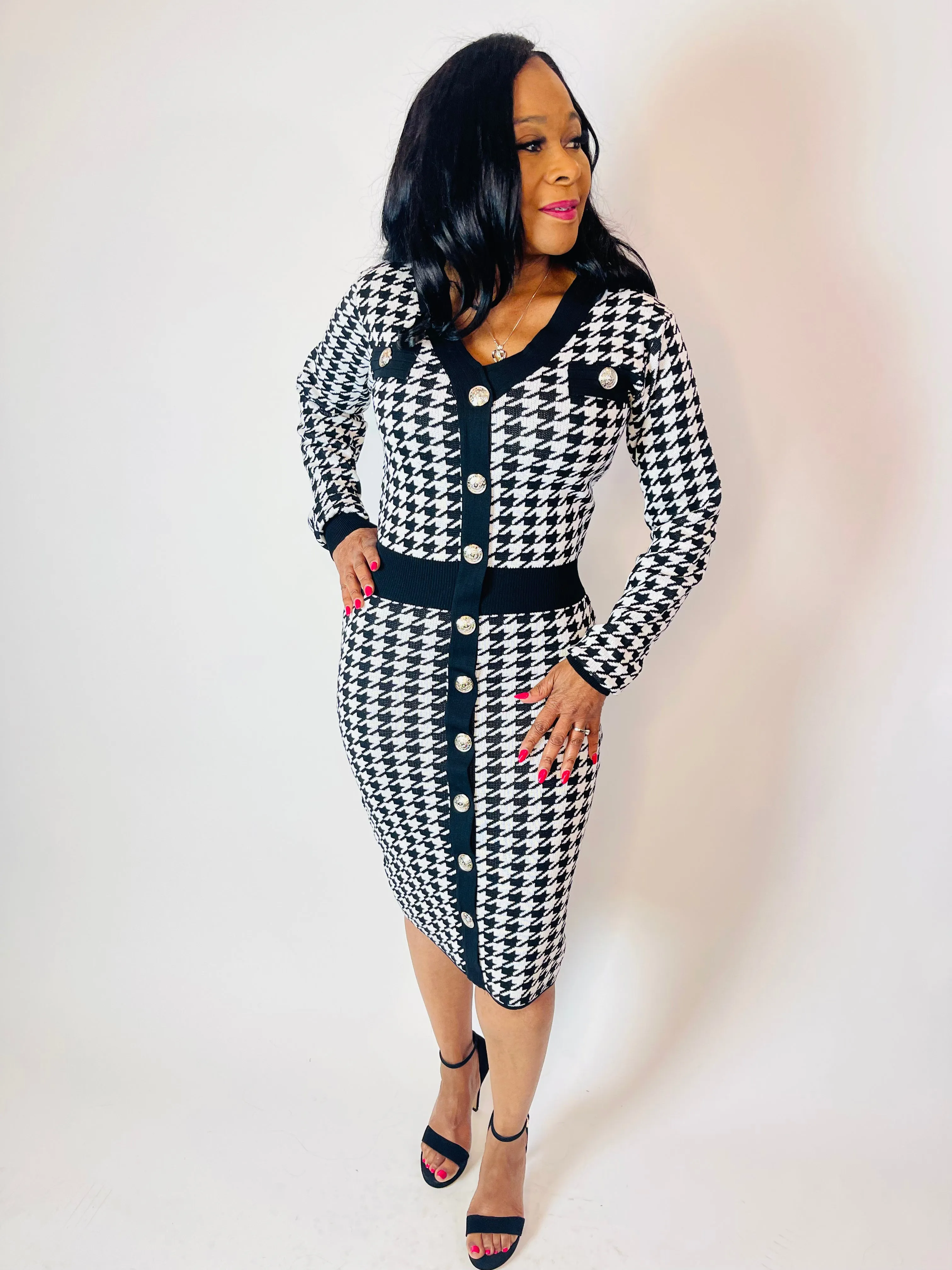 Hanna Houndstooth Sweater Dress